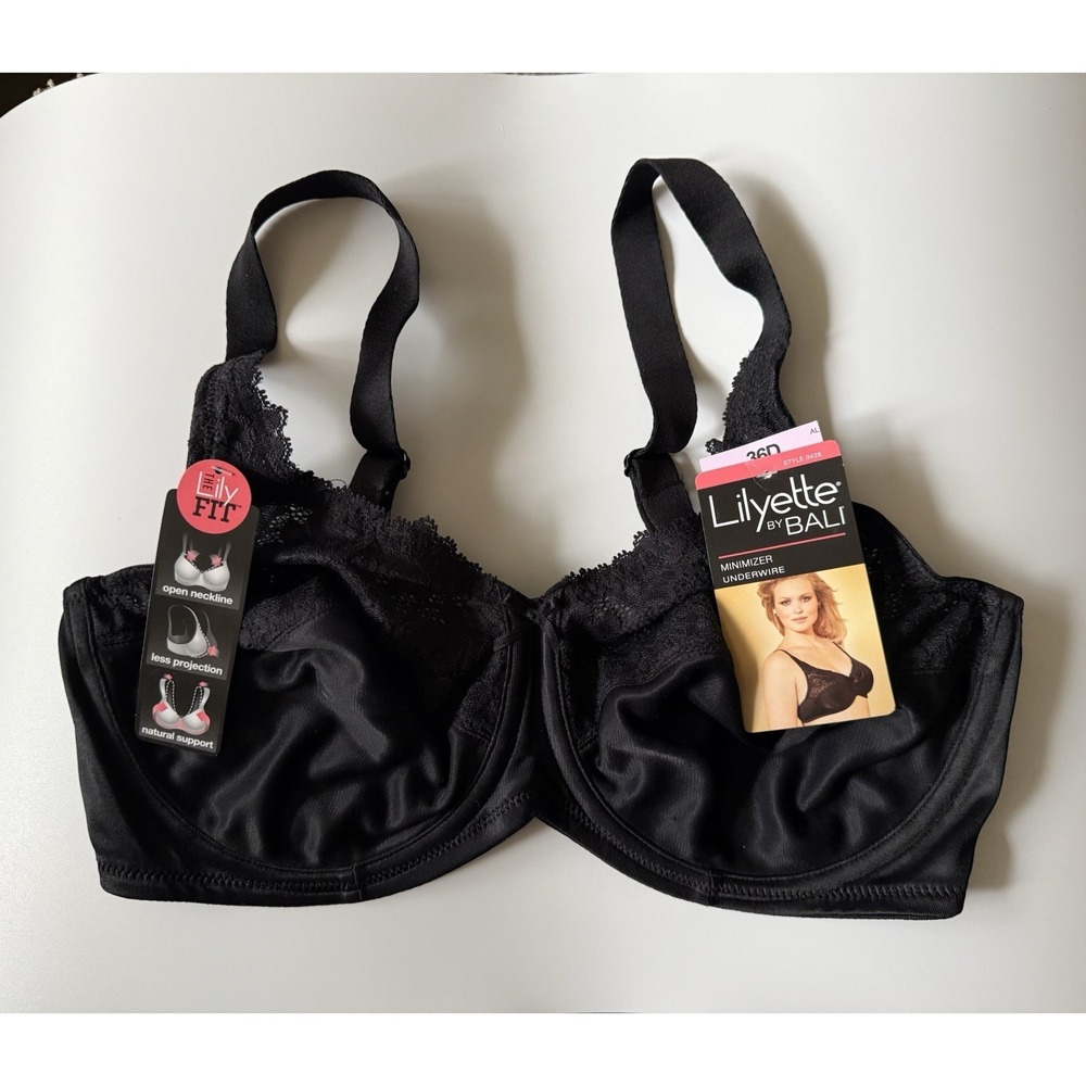 Lilyette By Bali Shaping Minimizer Comfort Lace Underwire Bra 36D Black 0428 NWT